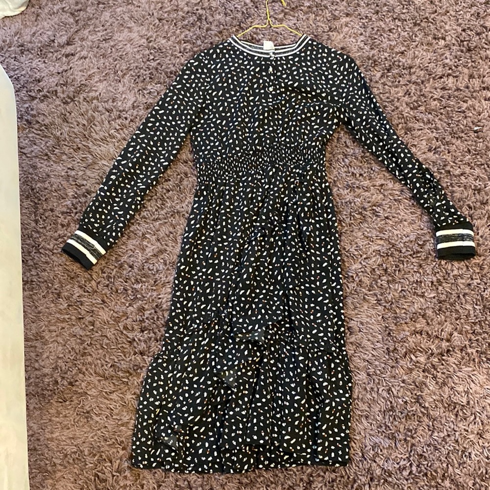 black with red and white prints knee length dress